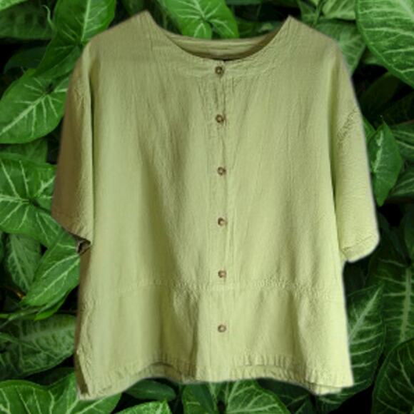 Casual Cottonseed wear Medium lime green button down 100% cotton top. Beach - Picture 1 of 1